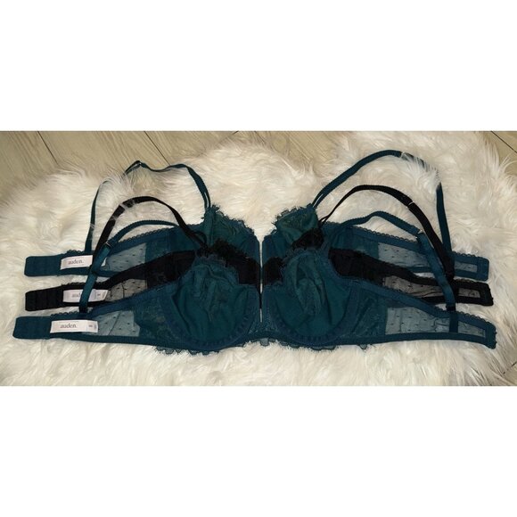 3 Auden Balconette Coverage Unlined Bras Lace Underwire Womens 34A Teal Black - Picture 5 of 7